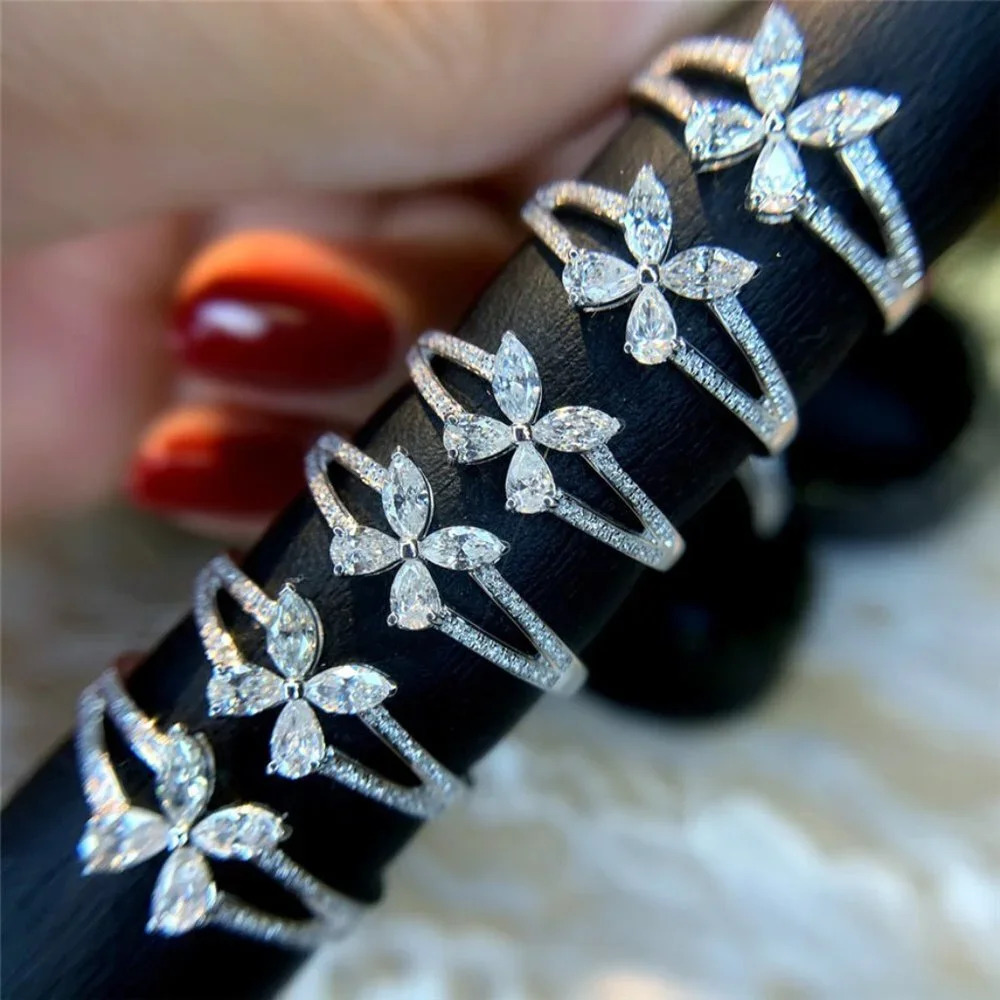 ✨Butterfly Flower Anillos Crystal Silver Plated Ring for Women, UNVN12048 - Picture 4 of 6